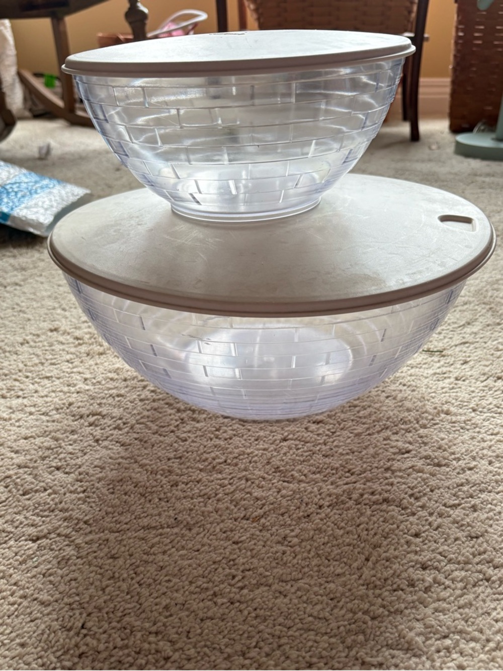 Longaberger serving solutions Clear Plastic  Bowls with White Lids